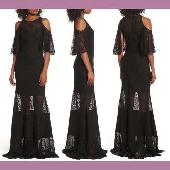 NEW $548 Tadashi Shoji‎ Esme Cold Shoulder Lace Gown in Black [PLUS SZ 2X ] - Picture 1 of 14